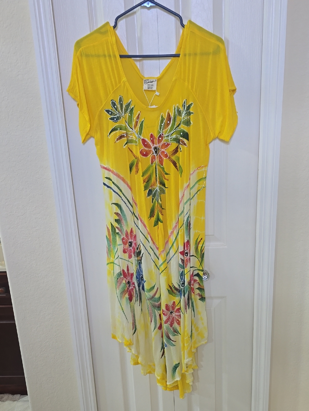 Embellished Yellow Floral Handkerchief Hem  Dress